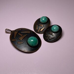 Vintage Green and Bronze boho style Jewelry Set